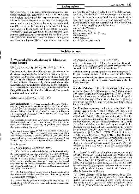 Vorschauseite 4: Die Aufmachung von Nahrungsergänzungsmitteln — der Einzelfall entscheidet