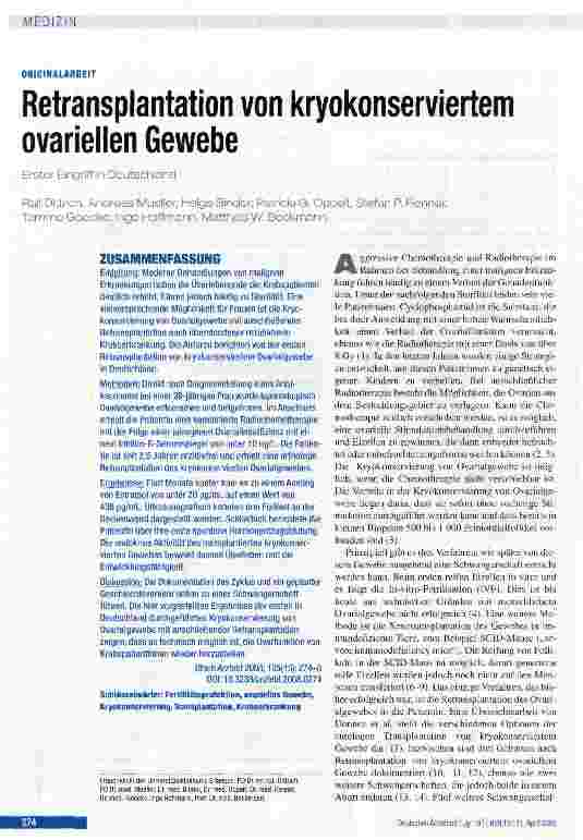 Vorschauseite 1: Retransplantation von kryokonserviertem ovariellen Gewebe