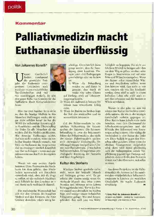 Vorschauseite 1: Palliativmedizin macht Euthanasie überflüssig