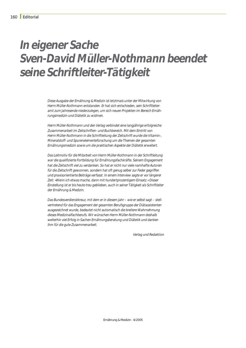 Vorschauseite 1: In eigener Sache Sven-David Müller-Nothmann beendet seine Schriftleiter-Tätigkeit