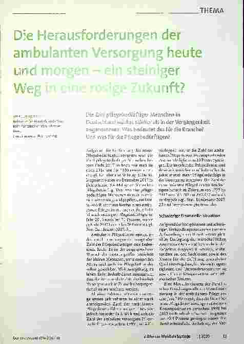 Vorschauseite 1: Die Herausforderungen der ambulanten Versorgung heute und morgen - ein steiniger Weg in eine rosige Zukunft?