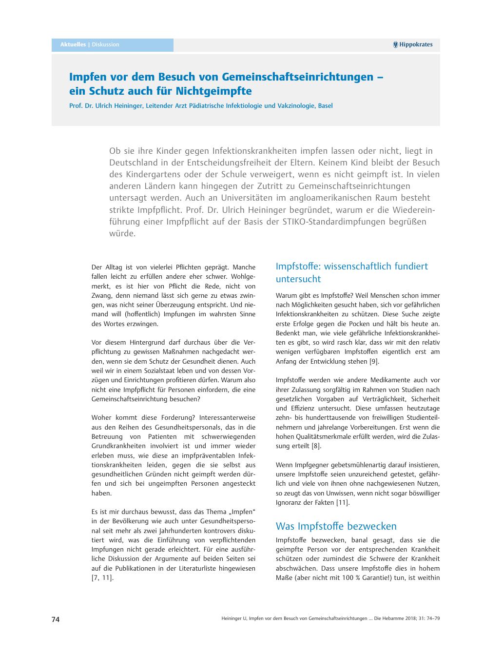 Vorschauseite 1: Impfen vor dem Besuch von Gemeinschaftseinrichtungen ? ein Schutz auch für Nichtgeimpfte