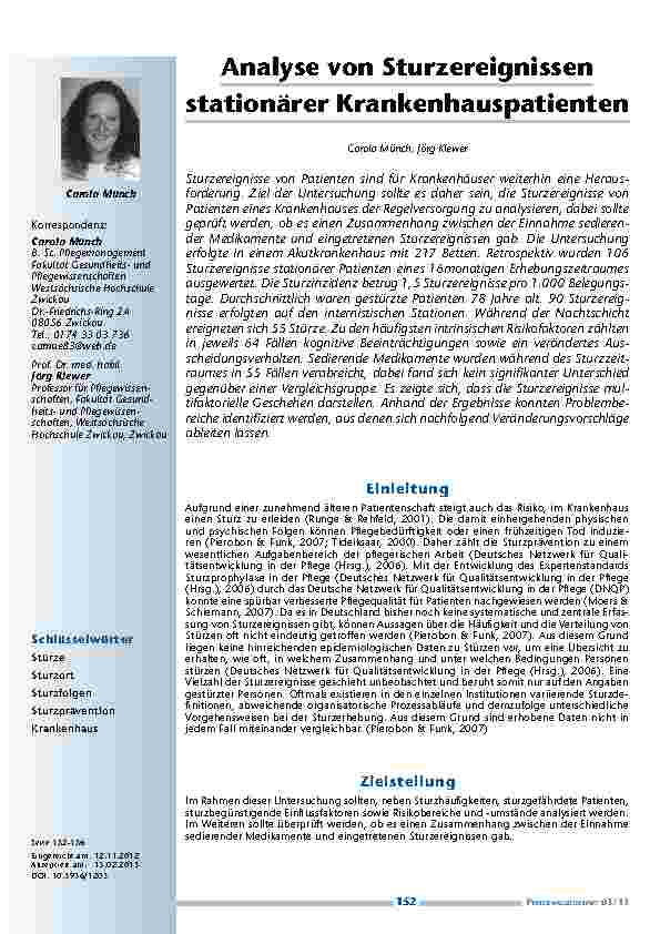 Vorschauseite 1: Analyse von Sturzereignissen stationärer Krankenhauspatienten