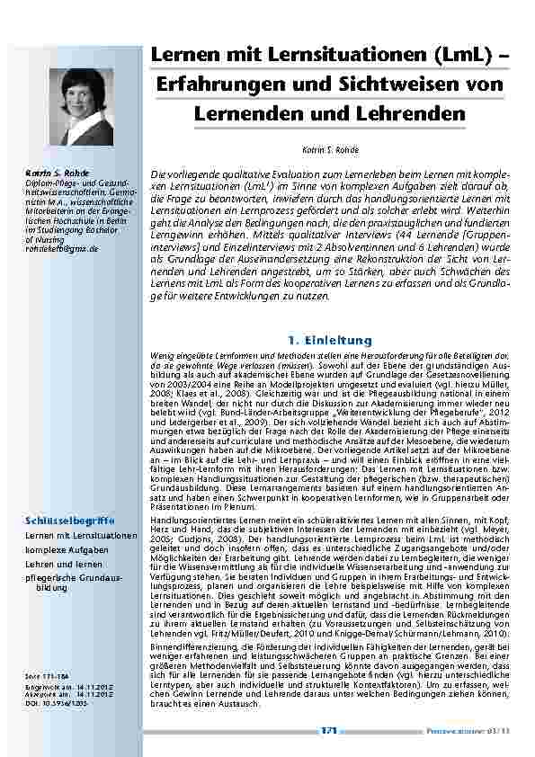 Vorschauseite 1: Lernen mit Lernsituationen (LmL) – Erfahrungen und Sichtweisen vonLernenden und Lehrenden
