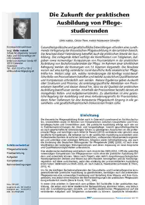 Vorschauseite 1: Die Zukunft der praktischen Ausbildung von Pflegestudierenden