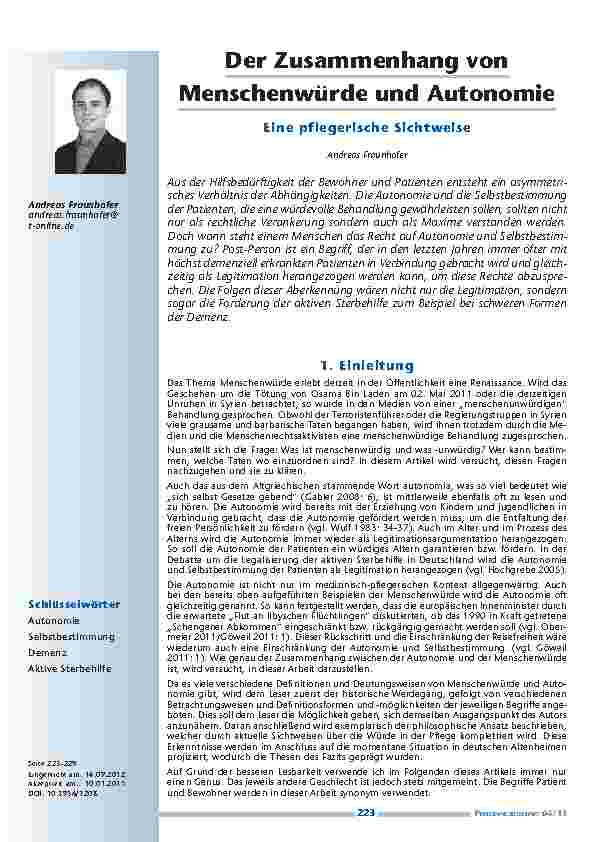 Vorschauseite 1: Der Zusammenhang von Menschenwürde und Autonomie – Eine pflegerische Sichtweise