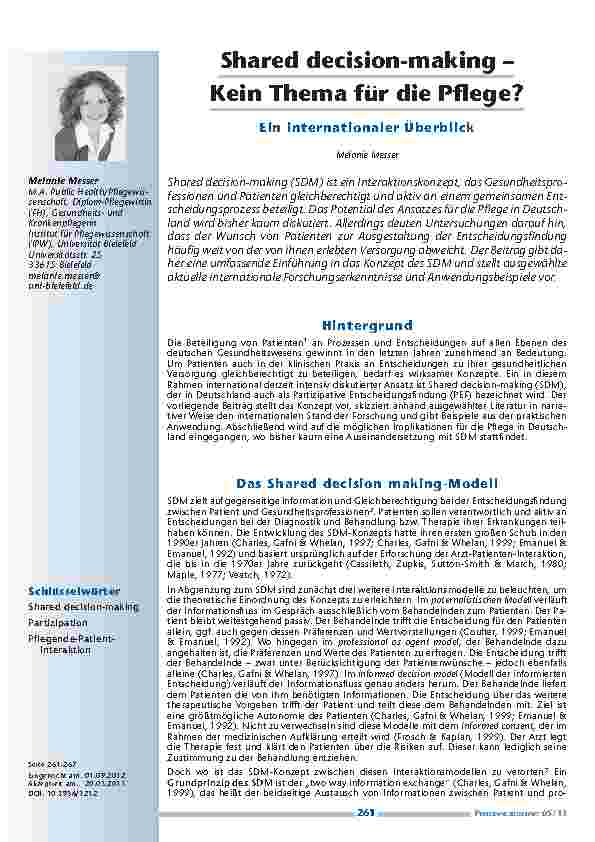 Vorschauseite 1: Shared decision-making – Kein Thema für die Pflege? Ein internationaler Überblick