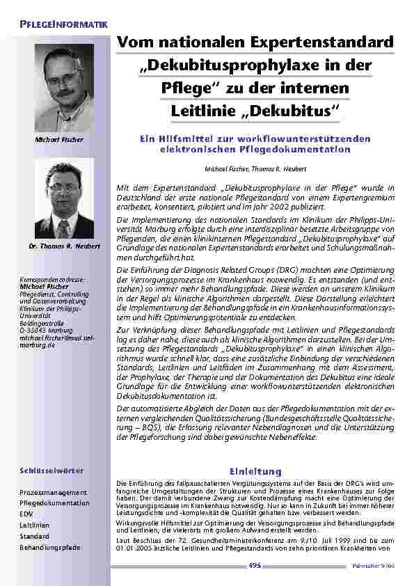 Vorschauseite 1: Vom nationalen Expertenstandard„Dekubitusprophylaxe in derPflege“ zu der internen Leitlinie „Dekubitus“