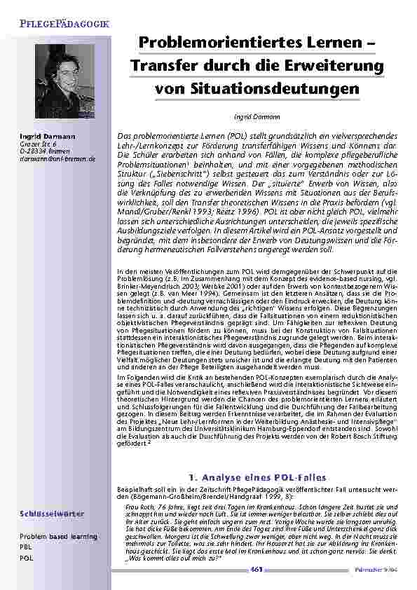 Vorschauseite 1: Problemorientiertes Lernen –Transfer durch die Erweiterungvon Situationsdeutungen