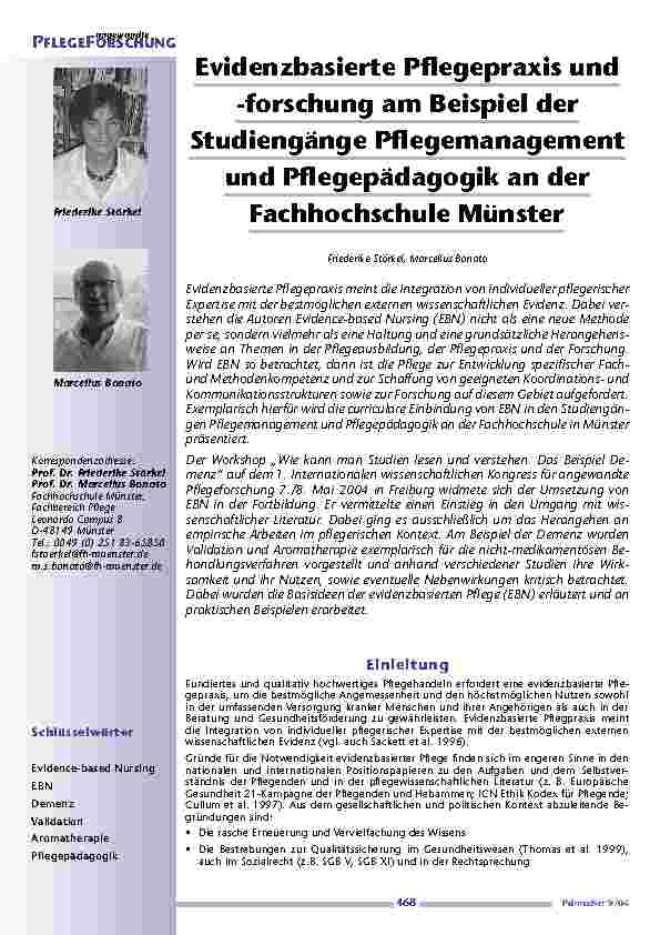 Vorschauseite 1: Evidenzbasierte Pflegepraxis und-forschung am Beispiel derStudiengänge Pflegemanagementund Pflegepädagogik an derFachhochschule Münster