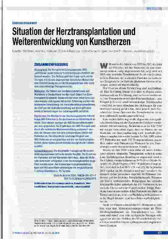 Vorschauseite 1: Situation der Herztransplantation und Weiterentwicklung von Kunstherzen