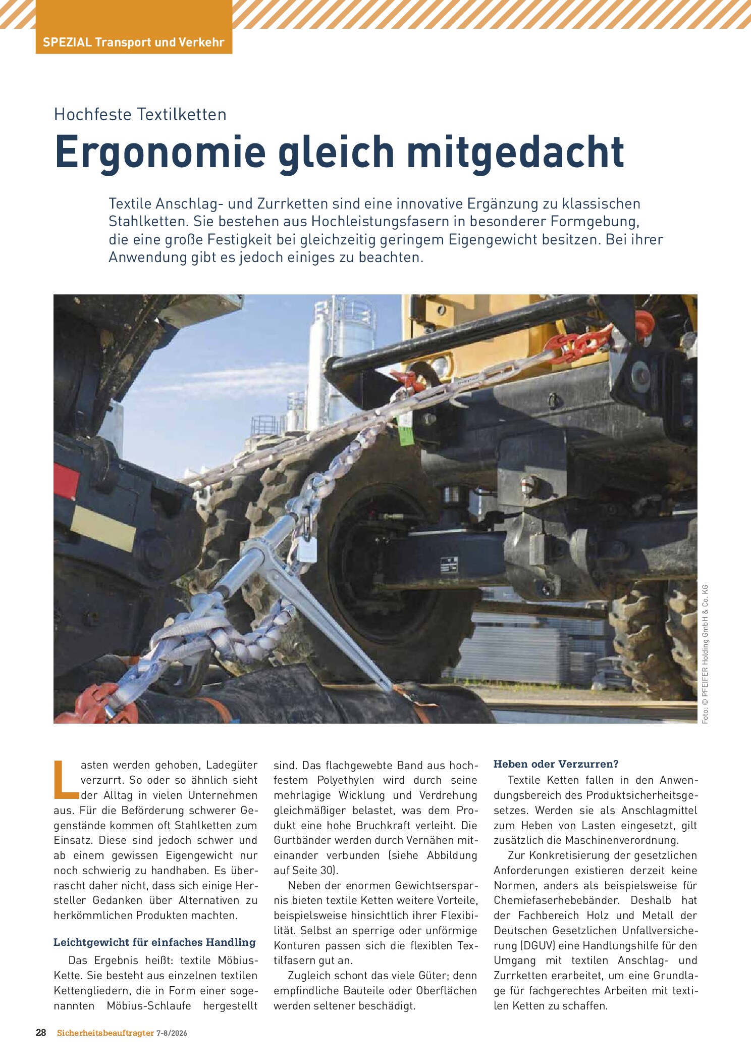 Vorschauseite 1: Hochfeste Textilketten. Ergonomie gleich mitgedacht