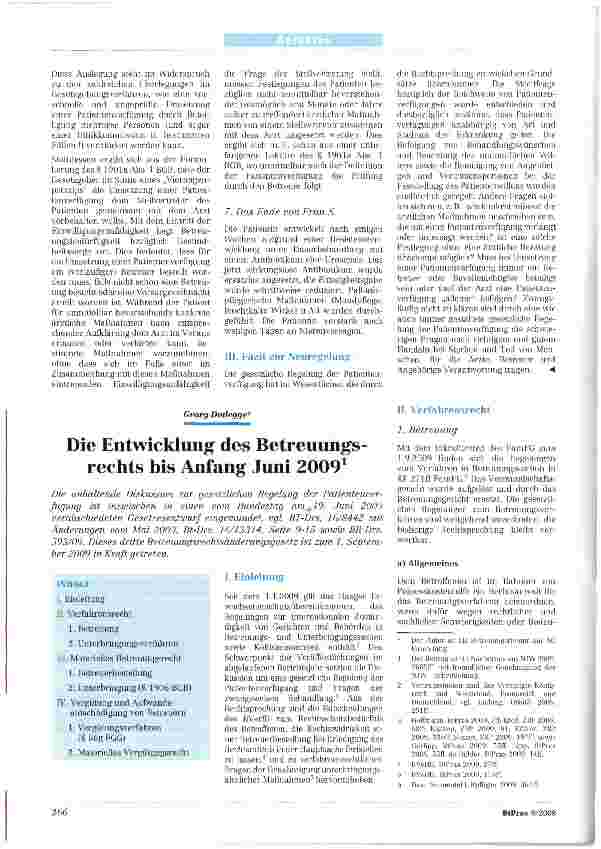 Vorschauseite 1: Die Entwicklung des Betreuungsrechts bis Anfang Juni 2009