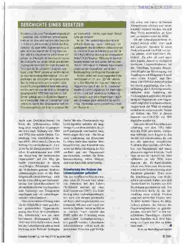 Vorschauseite 4: TRANSPLANTATIONSGESETZ Es fehlt das übergreifende Konzept für die Umsetzung