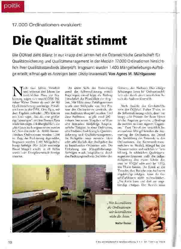 Vorschauseite 1: 17.000 Ordinationen evaluiert:Die Qualität stimmt