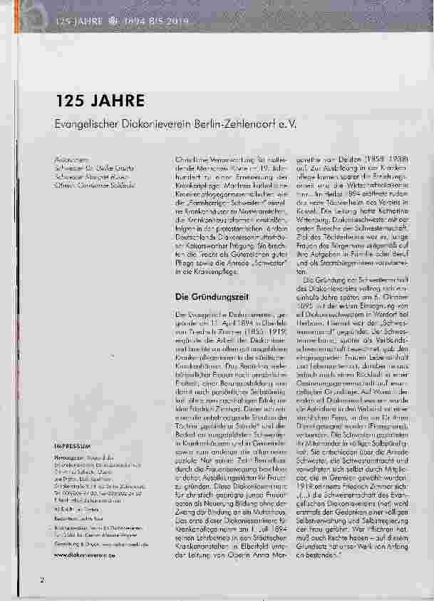 Vorschauseite 1: 125 JAHRE Evangelischer Diakonieverein Berlin-Zehlendorf e.V.