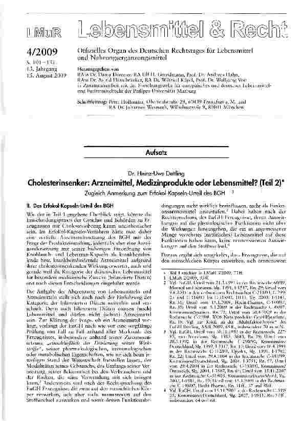 Vorschauseite 1: Cholesterinsenker: Arzneimittel, Medizinprodukte oder Lebensmittel? (Teil 2)