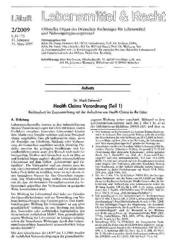 Vorschauseite 1: Health Claims Verordnung (Teil 1)