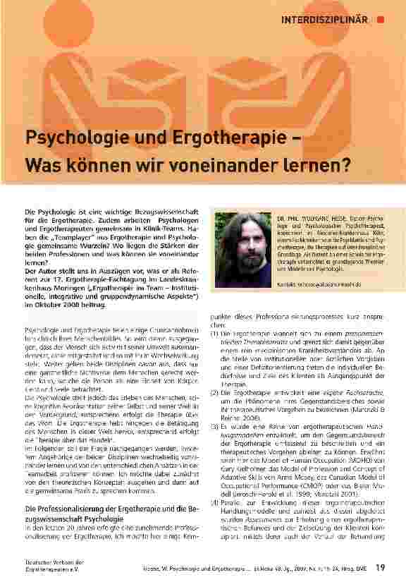Vorschauseite 1: Psychologie und Ergotherapie - Was können wir voneinander lernen?