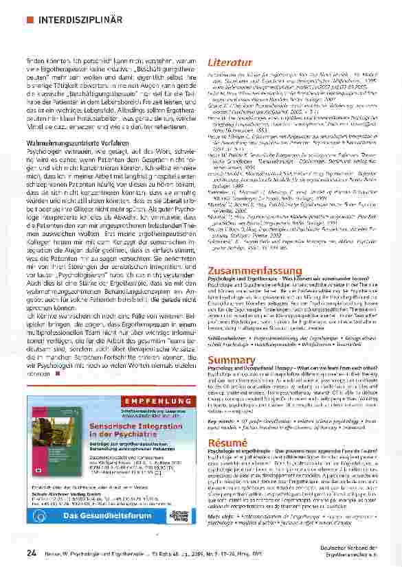 Vorschauseite 6: Psychologie und Ergotherapie - Was können wir voneinander lernen?