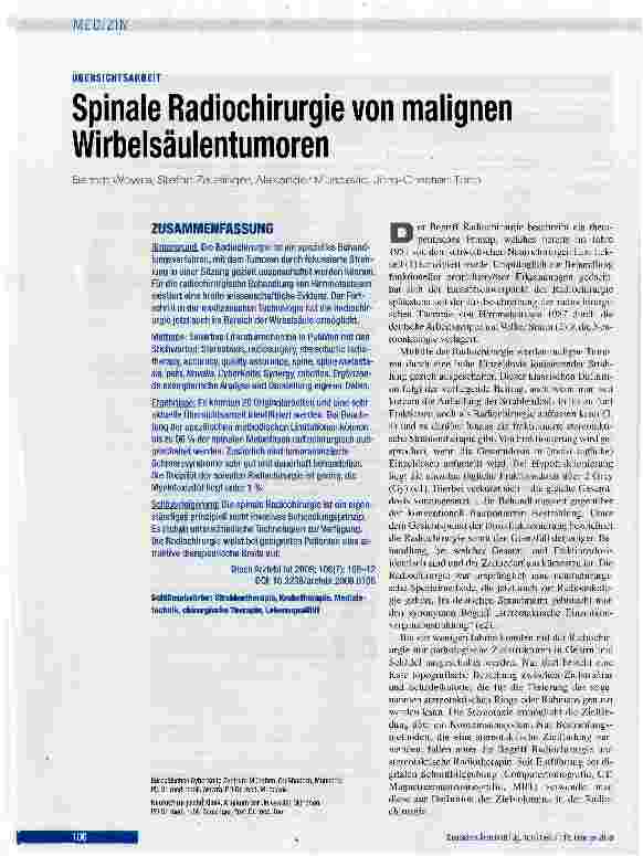 Vorschauseite 1: Spinale Radiochirurgie von malignen Wirbelsäulentumoren