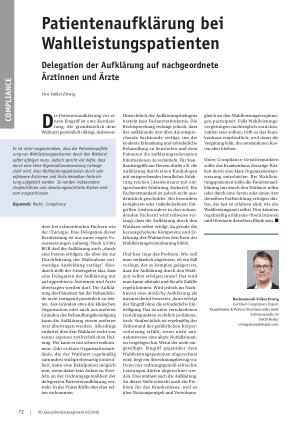 Vorschauseite 1: Patientenaufklärung bei Wahlleistungspatienten Delegation der Aufklärung auf nachgeordnete Ärztinnen und Ärzte