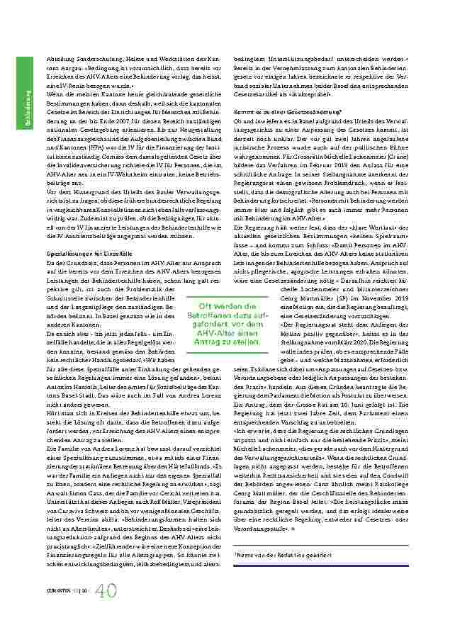 Vorschauseite 3: Auch im AHV-Alter gibt es ein Recht auf Leistungen der Behindertenhilfe.