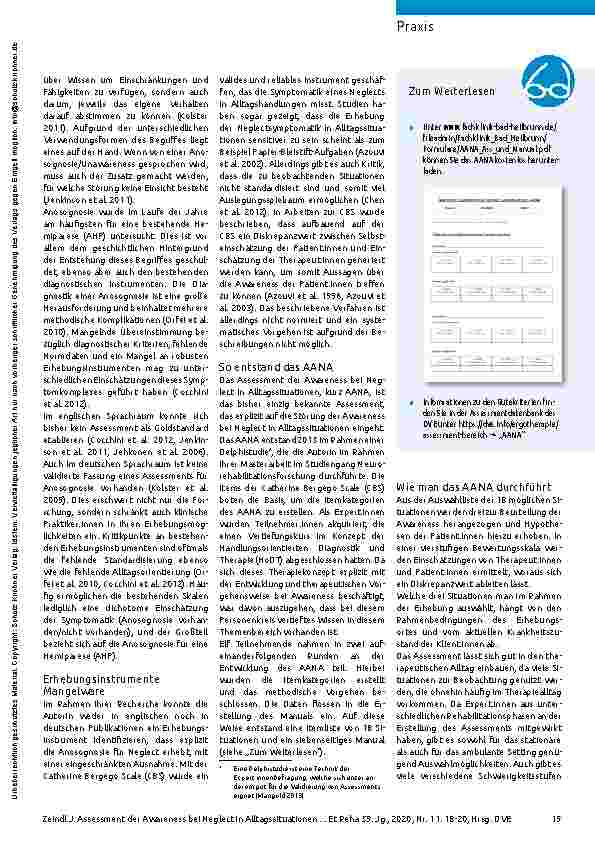 Vorschauseite 2: Eignet sich, um die Awareness von Menschen mit Neglect im Alltag zu erheben.