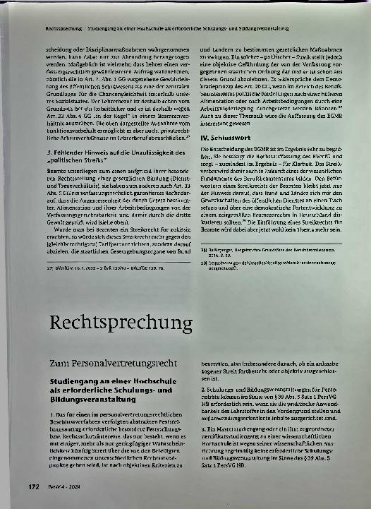 Vorschauseite 5: Streikverbot für Beamte vom EGMR bestätigt