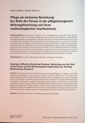 Vorschauseite 1: Pflege als wirksame Beziehung: Zur Rolle der Person in der pflege bezöge ne in Wirkungsforschung und ihren methodologischen Implikationen