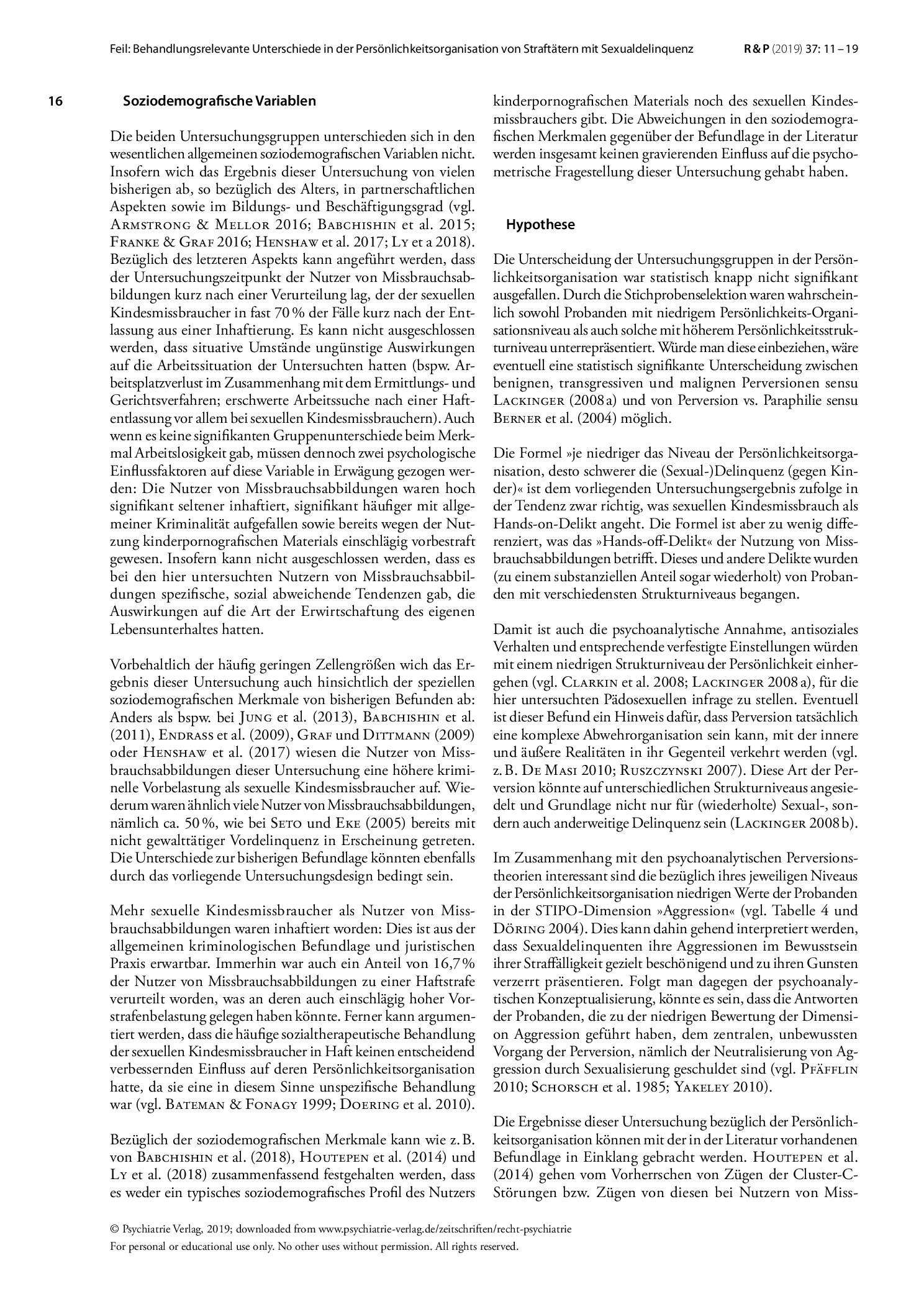 Vorschauseite 6: Behandlungsrelevante Unterschiede in der Persönlichkeitsorganisation von Straftätern mit Sexualdelinquenz gegen Mädchen