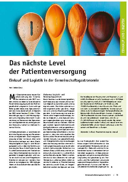 Vorschauseite 1: Das nächste Level der Patientenversorgung: Einkauf und Logistik in der Gemeinschaftsgastronomie.