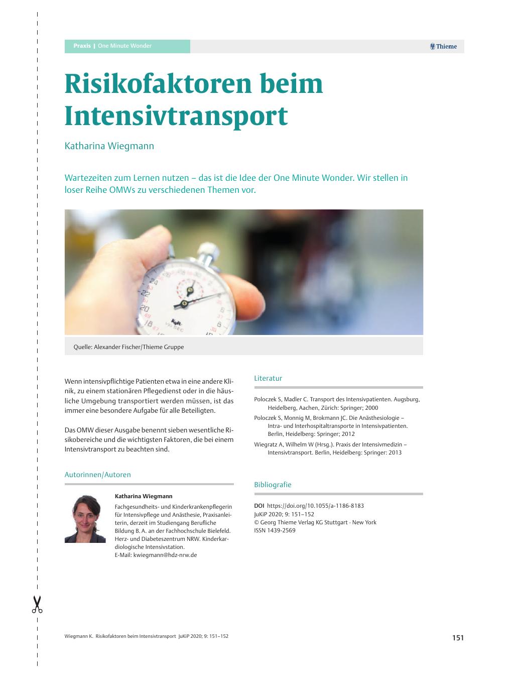 Vorschauseite 1: Risikofaktoren beim Intensivtransport