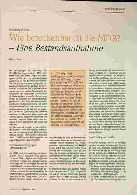 Vorschauseite 1: Verordnung im Visier: Wie berechenbar ist die MDR? - Eine Bestandsaufnahme