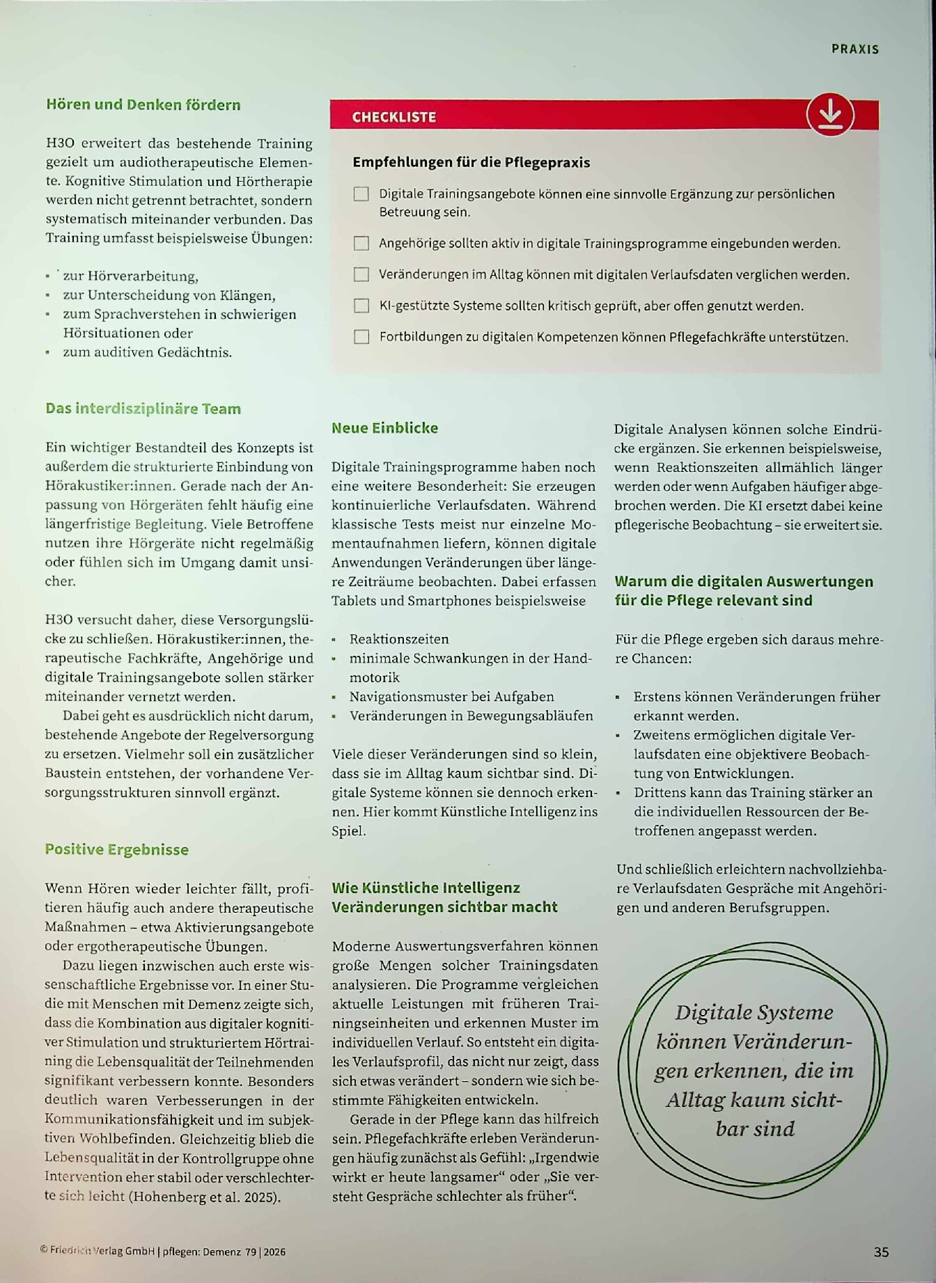 Vorschauseite 2: Digitales H3-Training und KI. Warum die Pflege von dieser Verbindung profitieren kann