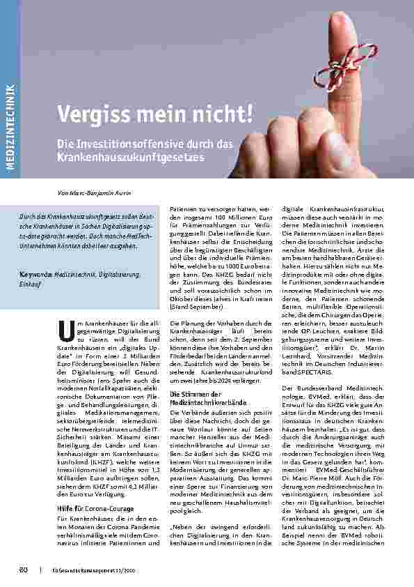 Vorschauseite 1: Vergiss mich nicht! Die Investitionsoffensive durch das Krankenhauszukunftsgesetz.