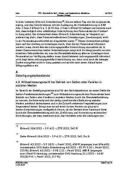 Vorschauseite 5: Aufsätze: Die Rechtsprechung des Bundesverwaltungsgerichts zum Personalvertretungsrecht im Jahr 2023