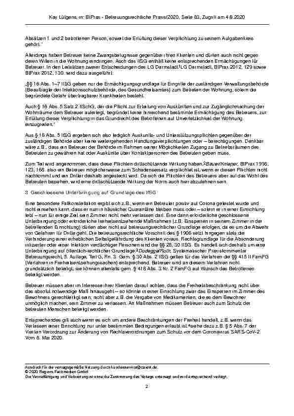 Vorschauseite 2: Pflichten und Befugnisse von Betreuern in Zusammenhang mit der Coronakrise