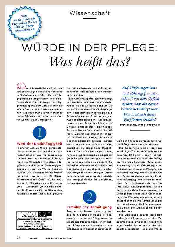 Vorschauseite 1: WÜRDE IN DER PFLEGE: Was heißt das?