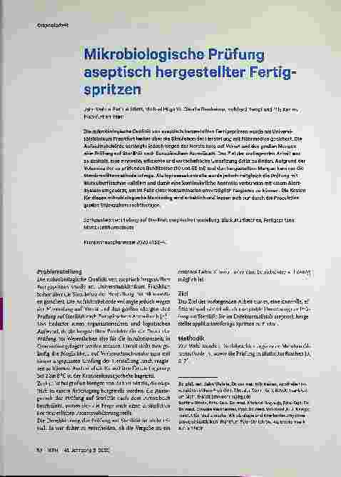 Vorschauseite 1: Mikrobiologische Prüfung aseptisch hergestellter Spritzen