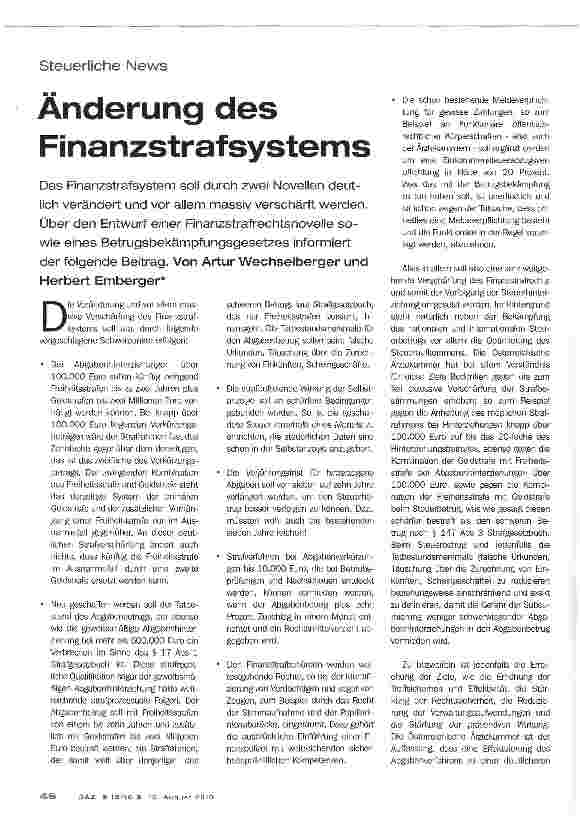 Vorschauseite 1: Änderung des Finanzstrafsystems