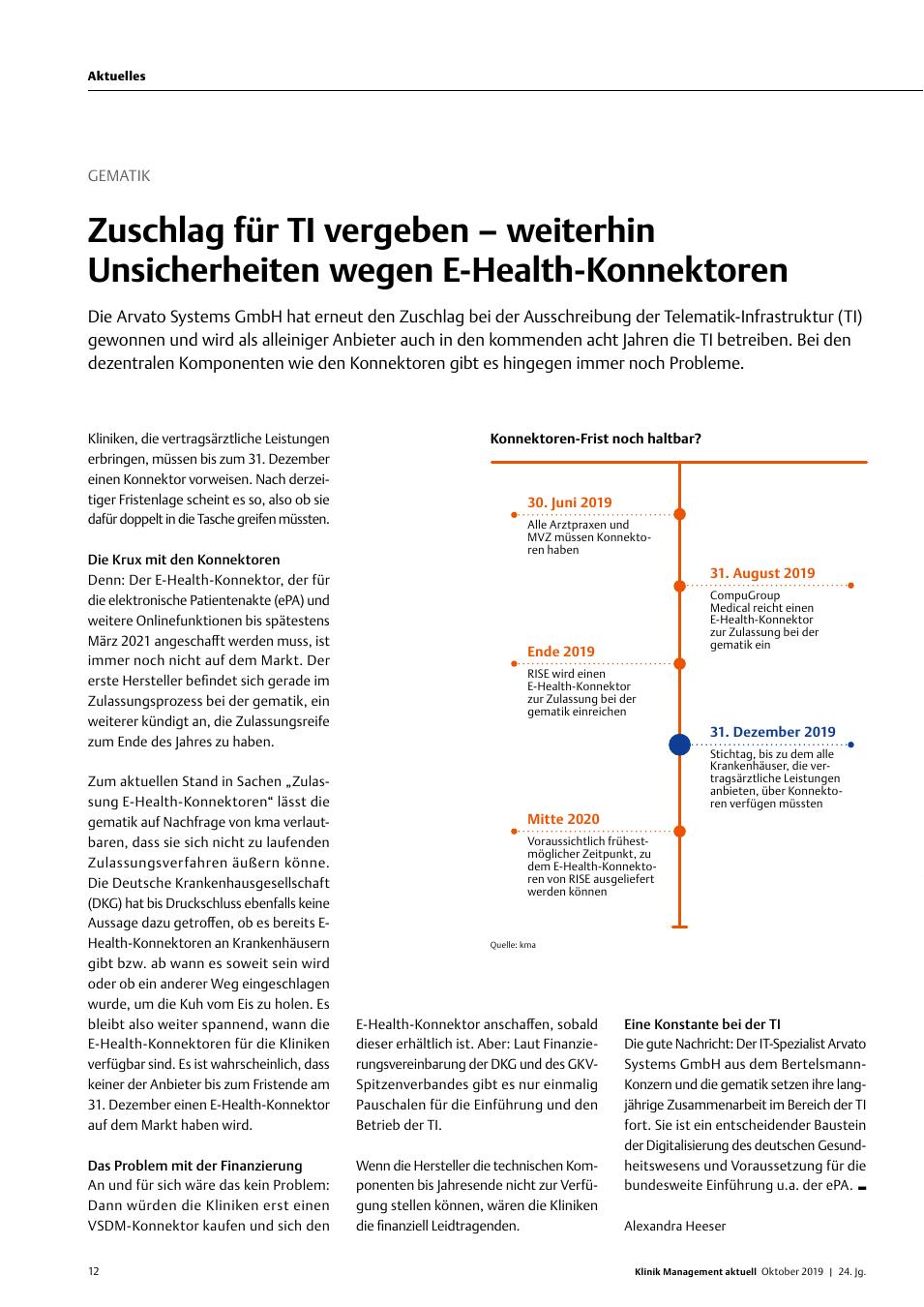 Vorschauseite 1: Gematik: Zuschlag für TI vergeben – weiterhin Unsicherheiten wegen E-Health-Konnektoren