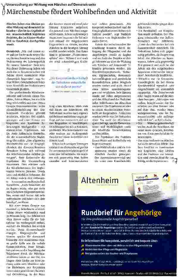 Vorschauseite 1: Märchenstube fördert Wohlbefinden und Aktivität