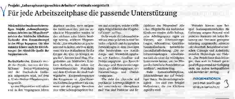 Vorschauseite 1: Projekt „Lebensphasengerechtes Arbeiten erstmals vorgestellt Für jede Arbeitszeitphase die passende Unterstützung