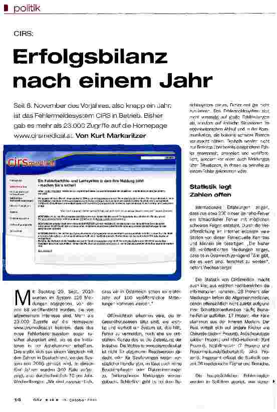 Vorschauseite 1: Erfolgsbilanz nach einem Jahr