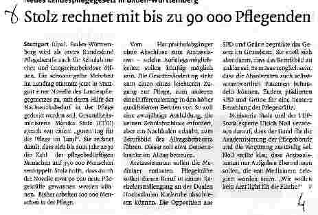 Vorschauseite 1: Stolz rechnet mit bis zu 90 000 Pflegenden