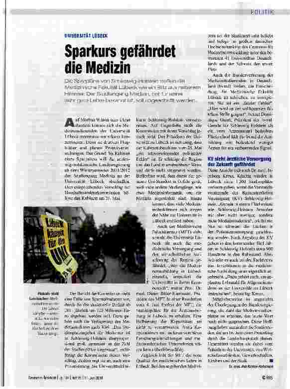 Vorschauseite 1: Sparkurs gefährdet die Medizin