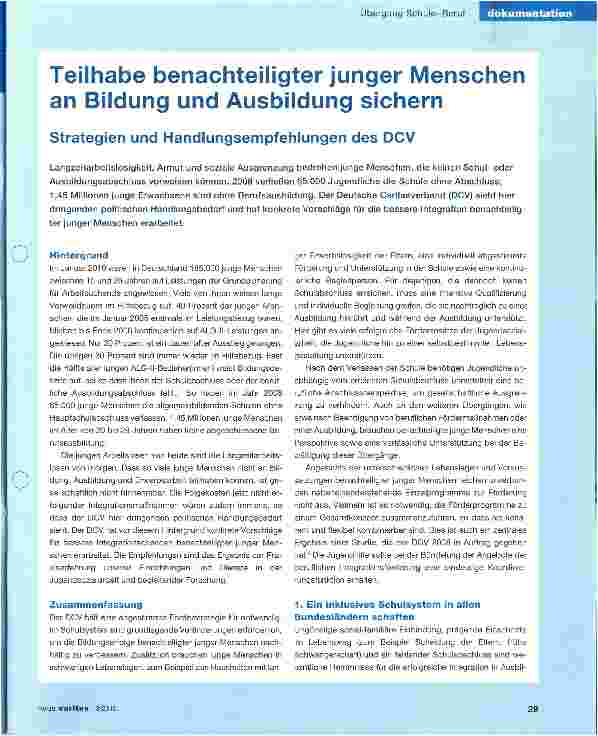 Vorschauseite 1: Teilhabe benachteiligter junger Menschen an Bildung und Ausbildung sichern