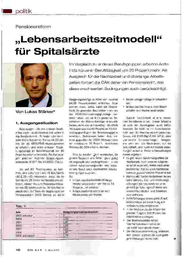 Vorschauseite 1: „Lebensarbeitszeitmodell für Spitalsärzte