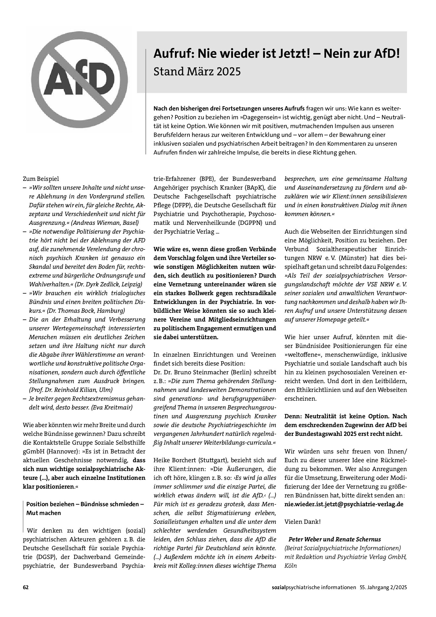 Vorschauseite 1: Nie wieder ist jetzt! – Nein zur AfD!